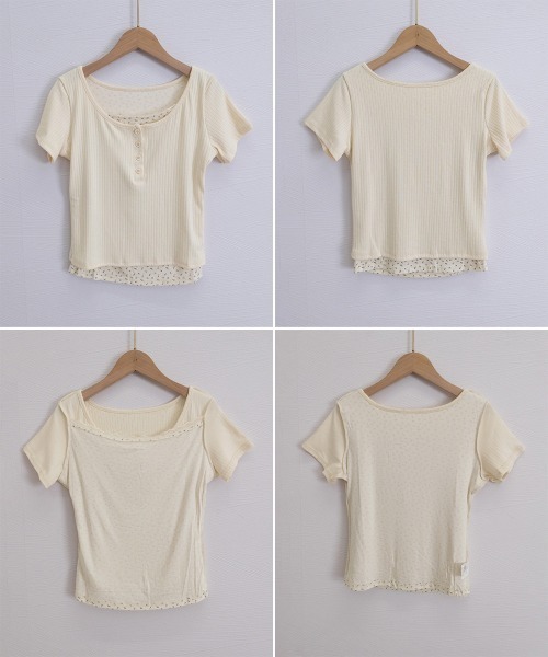 Miniministore(ミニミニストア)の「ヘンリーネックTシャツレイヤード風t半袖半袖(Tシャツ/カットソー・レディース・ライトブルー/ブラック/ピンク/アイボリー・FREE)」の6枚目の写真