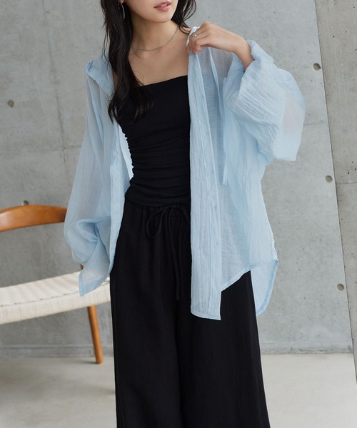 KOBE LETTUCE(コウベレタス)の「シアーロングシャツパーカー(シャツ/ブラウス・レディース・ブラック/ホワイト/ブルー・M)」の20枚目の写真