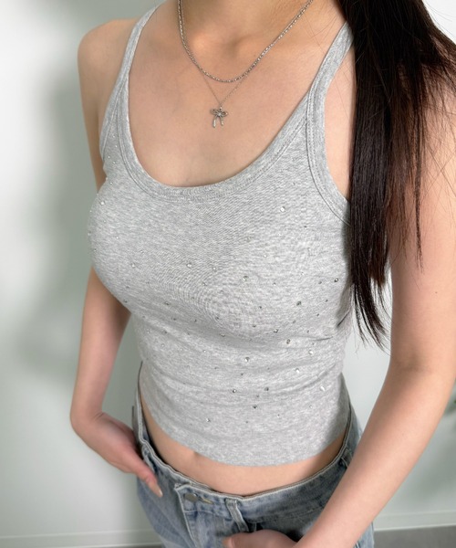 HALEY PESCA(ヘーリーペスカ)の「HALEY PESCA/【カップ付き】ラインストーンドット キャミソール(キャミソール・レディース・グレー/ブラック/ホワイト/ダークグレー/レッド/ブラウン・FREE)」の13枚目の写真