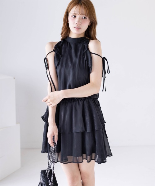 clear（クリア）の「ラメシアーアメスリミニワンピース［骨格ウェーブ／フェミニン／ガーリー／大人かわいい／華やか］（ワンピース・レディース・ブラック/アイボリー/ベージュ・F）」の7枚目の写真