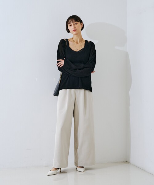 Rouge vif(ルージュヴィフ)の「【吸水速乾/UVカット】スパンポリストレッチツイルワイドパンツ(その他パンツ・レディース・アイボリー/ベージュ・38/36)」の15枚目の写真