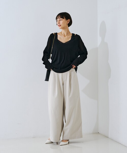Rouge vif(ルージュヴィフ)の「【吸水速乾/UVカット】スパンポリストレッチツイルワイドパンツ(その他パンツ・レディース・アイボリー/ベージュ・38/36)」の16枚目の写真