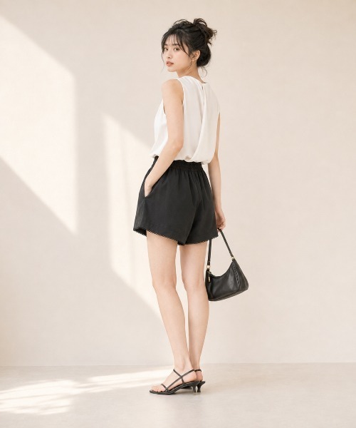 KONVINI(コンビニ)の「【KONVINI select】リラックス ショートパンツ レディース イージーパンツ ルームウェア ワンマイルウェア 韓国ファッション(その他パンツ・レディース・グレー/ブラック/ピンク・FREE)」の2枚目の写真
