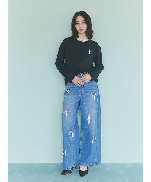 LILY BROWN（リリーブラウン）の「[L.B CANDY STOCK] フラワービジューデニムパンツ（デニムパンツ・レディース・ブルー/ライトブルー/アイボリー・0/1）」の8枚目の写真