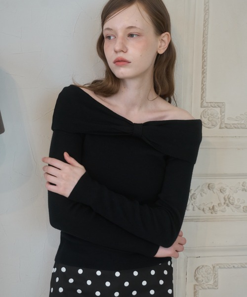 Birthday room（バースデイルーム）の「オフショルダーリボンニット/Off-shoulder ribbon knit top（ニット/セーター・レディース・ブラック/アイボリー・FREE）」の13枚目の写真