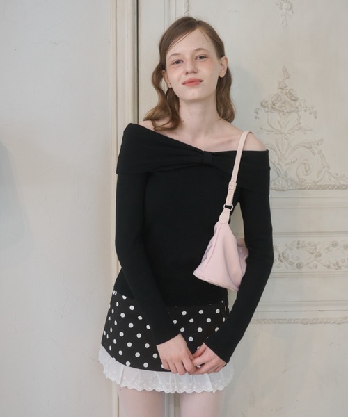 Birthday room（バースデイルーム）の「オフショルダーリボンニット/Off-shoulder ribbon knit top（ニット/セーター・レディース・ブラック/アイボリー・FREE）」の10枚目の写真