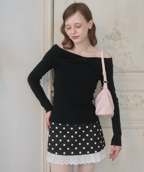 Birthday room（バースデイルーム）の「オフショルダーリボンニット/Off-shoulder ribbon knit top（ニット/セーター・レディース・ブラック/アイボリー・FREE）」の11枚目の写真