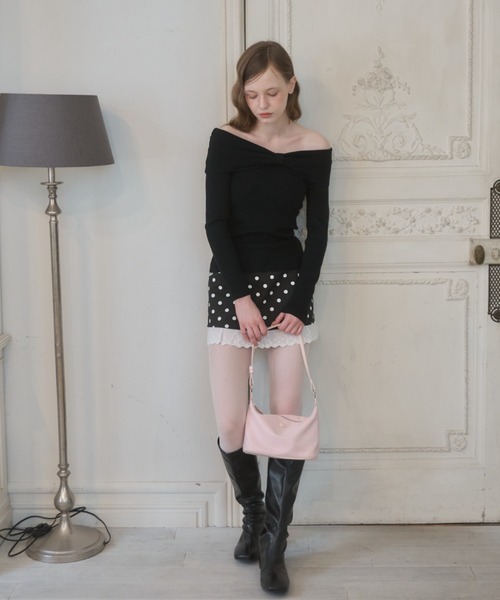 Birthday room（バースデイルーム）の「オフショルダーリボンニット/Off-shoulder ribbon knit top（ニット/セーター・レディース・ブラック/アイボリー・FREE）」の12枚目の写真