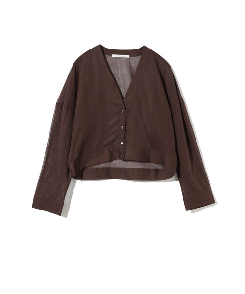 MIDIUMISOLID（ミディウミソリッド）の「MIDIUMISOLID for Ladies シアーボイルVネックカーディガン（カーディガン/ボレロ・レディース・ブラック/ブラウン/オフホワイト/グレー・FREE）」の4枚目の写真
