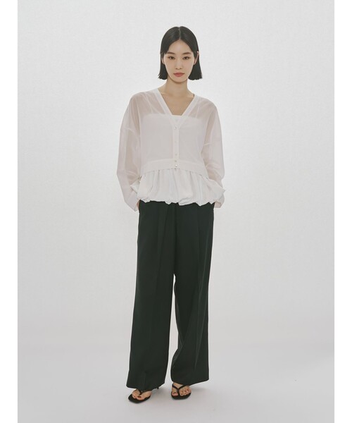 MIDIUMISOLID（ミディウミソリッド）の「MIDIUMISOLID for Ladies シアーボイルVネックカーディガン（カーディガン/ボレロ・レディース・ブラック/ブラウン/オフホワイト/グレー・FREE）」の11枚目の写真