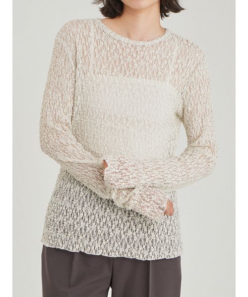Mila Owen(ミラオーウェン)の「フラワーレースロングスリーブTシャツ(Tシャツ/カットソー・レディース・ミント/ホワイト/ブラック/ブラウン・F)」の6枚目の写真