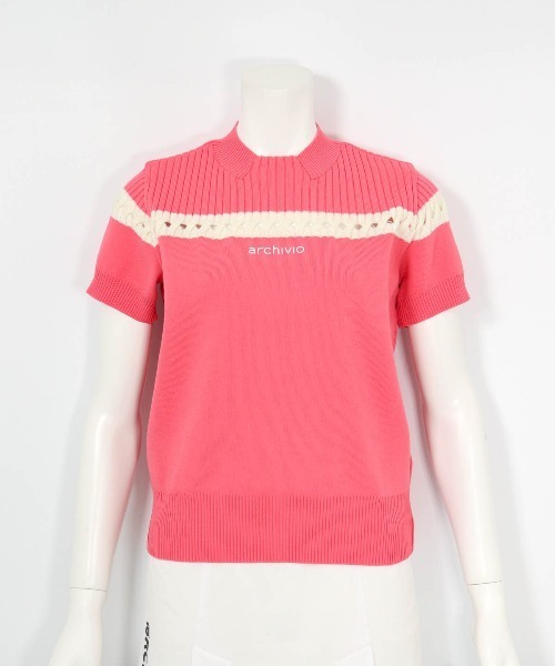 archivio(アルチビオ)の「<LADIES>透かしライン半袖ニット(ニット/セーター・レディース・ピンク/ブラック/ベージュ/サックスブルー・S/M)」の1枚目の写真