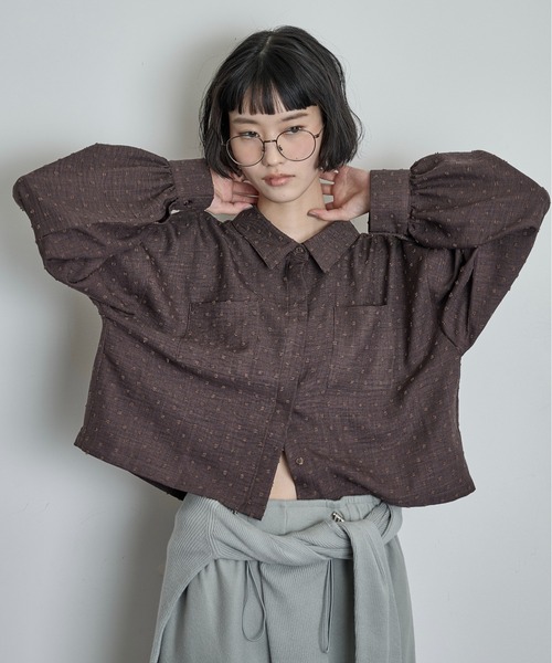 THE YOn(ザヨン)の「ドビードットクロップドポケットシャツ(シャツ/ブラウス・レディース・ブラウン/ブラック/プラム・FREE)」の22枚目の写真