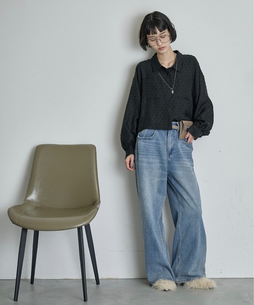 THE YOn(ザヨン)の「ドビードットクロップドポケットシャツ(シャツ/ブラウス・レディース・ブラウン/ブラック/プラム・FREE)」の12枚目の写真