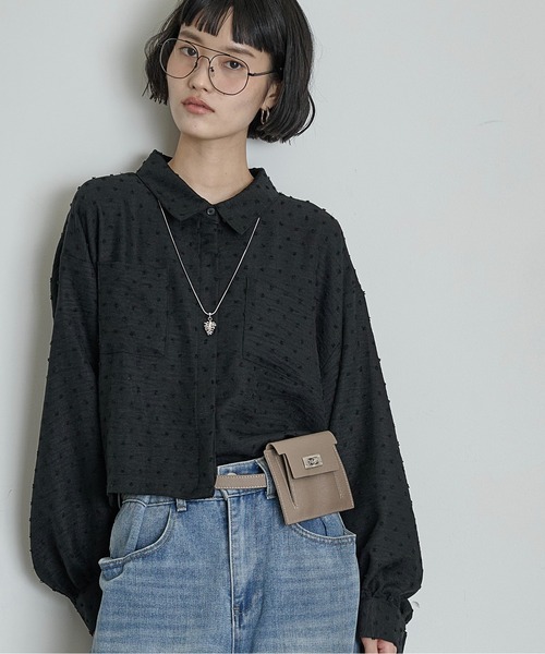THE YOn(ザヨン)の「ドビードットクロップドポケットシャツ(シャツ/ブラウス・レディース・ブラウン/ブラック/プラム・FREE)」の6枚目の写真