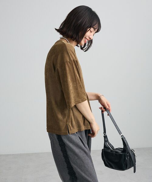 Green　Parks（グリーンパークス）の「メッシュベロア五分袖プルオーバー（Tシャツ/カットソー・レディース・ベージュ/カーキ/オレンジ・FREE）」の8枚目の写真