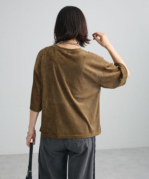 Green　Parks（グリーンパークス）の「メッシュベロア五分袖プルオーバー（Tシャツ/カットソー・レディース・ベージュ/カーキ/オレンジ・FREE）」の9枚目の写真
