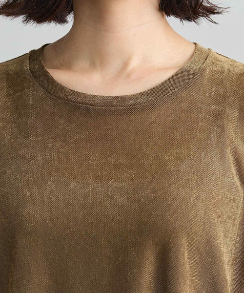Green　Parks（グリーンパークス）の「メッシュベロア五分袖プルオーバー（Tシャツ/カットソー・レディース・ベージュ/カーキ/オレンジ・FREE）」の10枚目の写真