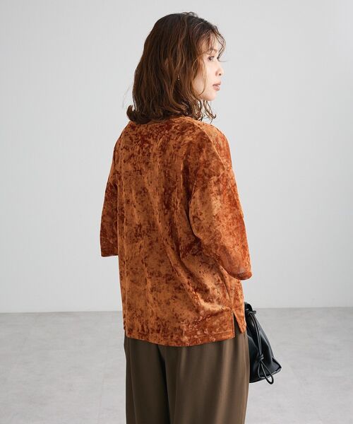 Green　Parks（グリーンパークス）の「メッシュベロア五分袖プルオーバー（Tシャツ/カットソー・レディース・ベージュ/カーキ/オレンジ・FREE）」の17枚目の写真
