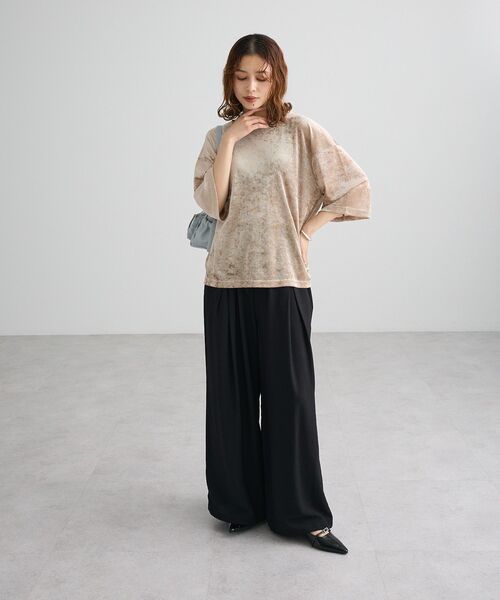 Green　Parks（グリーンパークス）の「メッシュベロア五分袖プルオーバー（Tシャツ/カットソー・レディース・ベージュ/カーキ/オレンジ・FREE）」の18枚目の写真