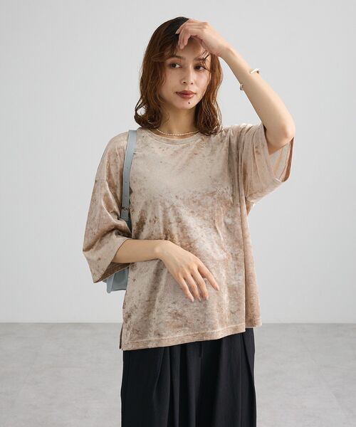 Green　Parks（グリーンパークス）の「メッシュベロア五分袖プルオーバー（Tシャツ/カットソー・レディース・ベージュ/カーキ/オレンジ・FREE）」の21枚目の写真