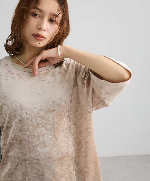 Green　Parks（グリーンパークス）の「メッシュベロア五分袖プルオーバー（Tシャツ/カットソー・レディース・ベージュ/カーキ/オレンジ・FREE）」の22枚目の写真