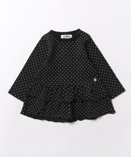 MAKE YOUR DAY(メイクユアデイ)の「ドット柄ペプラムティアード長袖Tシャツ■80~140cm(Tシャツ/カットソー・キッズ・オフホワイト/ブラック・110/130/120/90)」の1枚目の写真