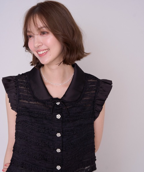 MISCH MASCH(ミッシュマッシュ)の「2026秋冬新作 リボン襟付きフラワーボタンフレンチスリーブトップス(シャツ/ブラウス・レディース・ホワイト/ブラック・フリ-)」の14枚目の写真