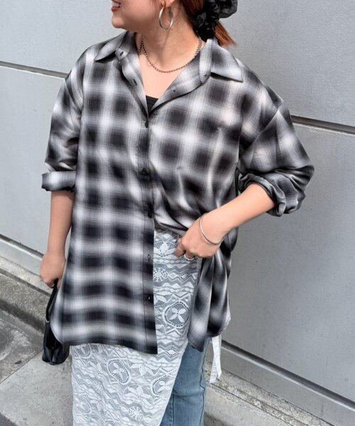 Remind me and forever(リマインドミーアンドフォーエバー)の「3WAYチェックシャツ(シャツ/ブラウス・レディース・ブラック/ベージュ/ブラウン/ブルー・FREE)」の8枚目の写真