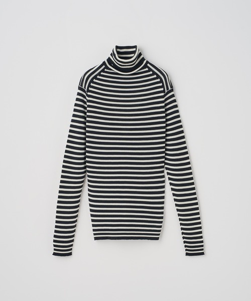 JOHN SMEDLEY(ジョンスメドレー)の「リブタートルネック ボーダー柄長袖ニットプルオーバー(ニット/セーター・レディース・その他・S)」の1枚目の写真
