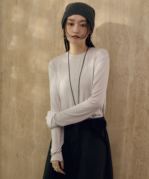 LAULEN(ローレン)の「sheer mellow lock stitch cut sew /シアーメロウカットソー(Tシャツ/カットソー・レディース・パープル/ブラウン/グレー/カーキ/ホワイト/ライトグリーン/ベージュ・FREE)」の7枚目の写真