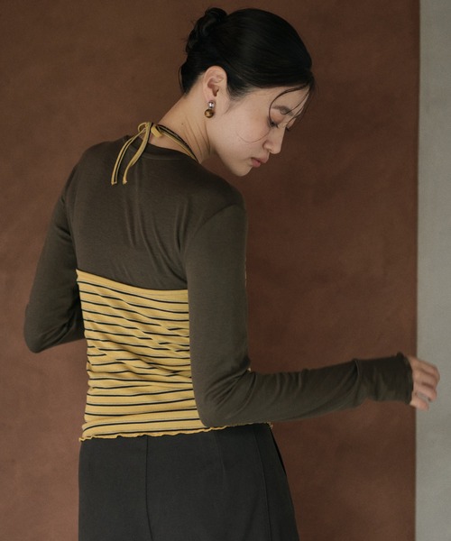 LAULEN(ローレン)の「sheer mellow lock stitch cut sew /シアーメロウカットソー(Tシャツ/カットソー・レディース・パープル/ブラウン/グレー/カーキ/ホワイト/ライトグリーン/ベージュ・FREE)」の6枚目の写真
