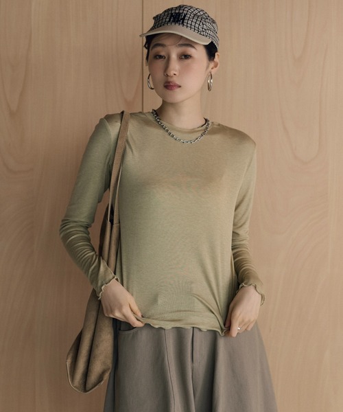 LAULEN(ローレン)の「sheer mellow lock stitch cut sew /シアーメロウカットソー(Tシャツ/カットソー・レディース・パープル/ブラウン/グレー/カーキ/ホワイト/ライトグリーン/ベージュ・FREE)」の8枚目の写真
