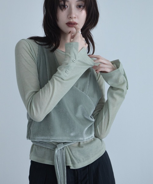 VACANCY(ヴァカンシー)の「ベロアホルターネック/クルートップスセット(Tシャツ/カットソー・レディース・グリーン/ピンク/チャコールグレー・FREE)」の3枚目の写真