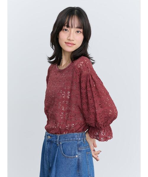 Samansa Mos2(サマンサ モスモス)の「花ジャガード袖フリルプルオーバー(Tシャツ/カットソー・レディース・ブラック/アイボリー/バーガンディー・F)」の4枚目の写真