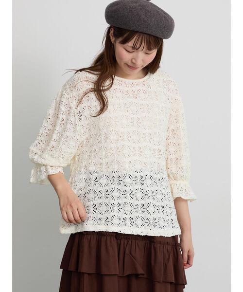 Samansa Mos2(サマンサ モスモス)の「花ジャガード袖フリルプルオーバー(Tシャツ/カットソー・レディース・ブラック/アイボリー/バーガンディー・F)」の5枚目の写真