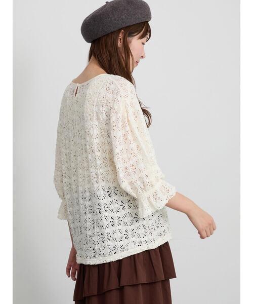 Samansa Mos2(サマンサ モスモス)の「花ジャガード袖フリルプルオーバー(Tシャツ/カットソー・レディース・ブラック/アイボリー/バーガンディー・F)」の6枚目の写真