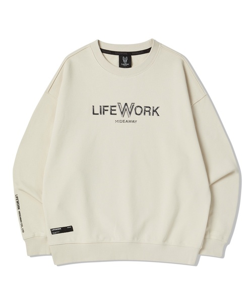 LIFE WORK(ライフワーク)の「シルバーロゴレタリングスウェット(スウェット・レディース・アイボリー/ブラック・M/L)」の1枚目の写真