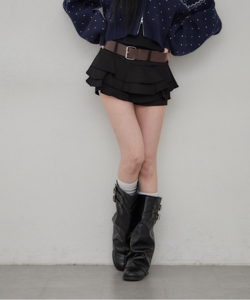 continuer de NICE CLAUP(コンティニューデナイスクラップ)の「ベルト付ティアードミニスカート(スカート・レディース・ベージュ/ブラウン/ブラック・FREE)」の2枚目の写真