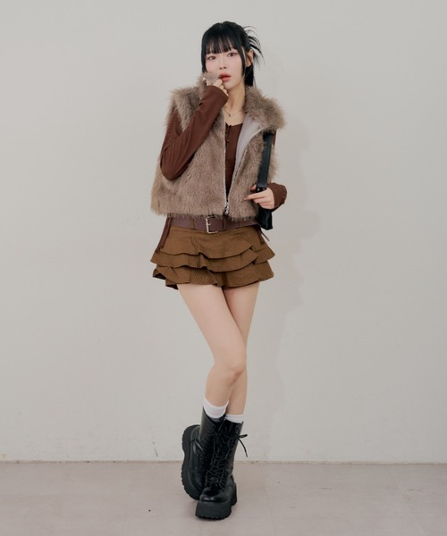 continuer de NICE CLAUP(コンティニューデナイスクラップ)の「ベルト付ティアードミニスカート(スカート・レディース・ベージュ/ブラウン/ブラック・FREE)」の8枚目の写真