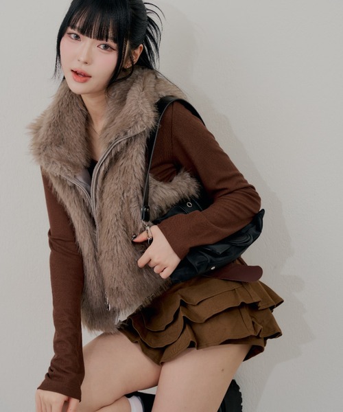 continuer de NICE CLAUP(コンティニューデナイスクラップ)の「ベルト付ティアードミニスカート(スカート・レディース・ベージュ/ブラウン/ブラック・FREE)」の5枚目の写真