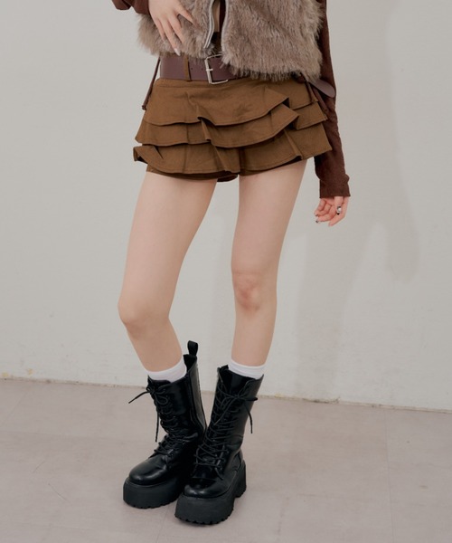 continuer de NICE CLAUP(コンティニューデナイスクラップ)の「ベルト付ティアードミニスカート(スカート・レディース・ベージュ/ブラウン/ブラック・FREE)」の13枚目の写真
