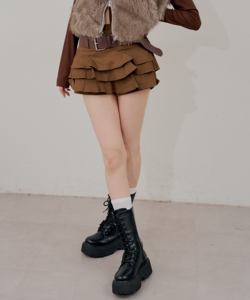 continuer de NICE CLAUP(コンティニューデナイスクラップ)の「ベルト付ティアードミニスカート(スカート・レディース・ベージュ/ブラウン/ブラック・FREE)」の7枚目の写真