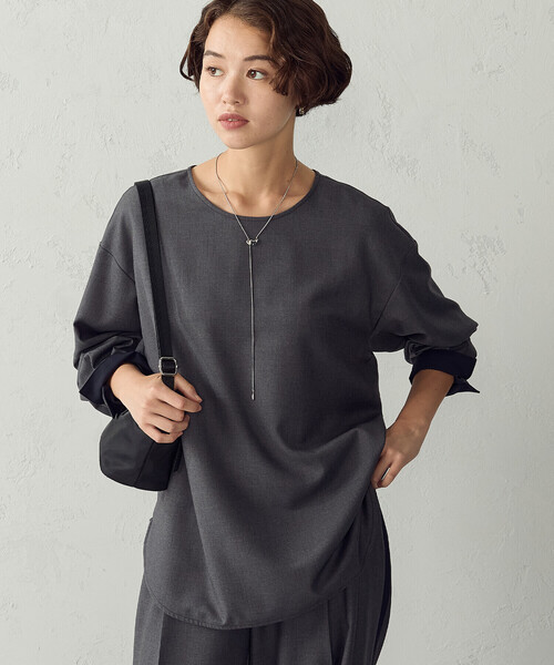 COMME CA ISM(コムサイズム)の「ウールライクツイル シャツブラウス/セットアップ対応(シャツ/ブラウス・レディース・ベージュ/チャコール・L/M)」の2枚目の写真