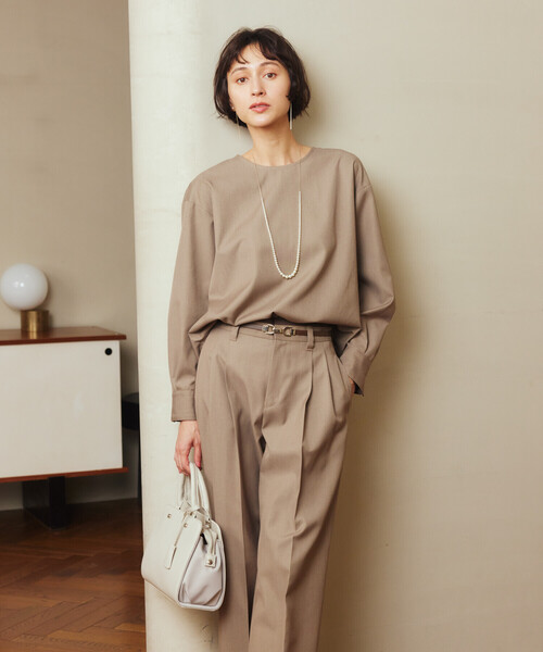 COMME CA ISM(コムサイズム)の「ウールライクツイル シャツブラウス/セットアップ対応(シャツ/ブラウス・レディース・ベージュ/チャコール・L/M)」の3枚目の写真
