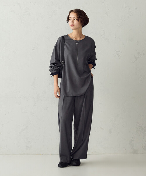 COMME CA ISM(コムサイズム)の「ウールライクツイル シャツブラウス/セットアップ対応(シャツ/ブラウス・レディース・ベージュ/チャコール・L/M)」の6枚目の写真
