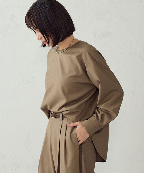 COMME CA ISM(コムサイズム)の「ウールライクツイル シャツブラウス/セットアップ対応(シャツ/ブラウス・レディース・ベージュ/チャコール・L/M)」の13枚目の写真