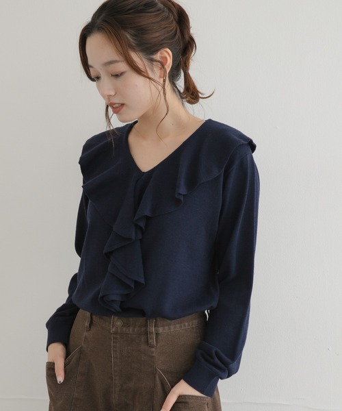 URBAN RESEARCH Sonny Label(アーバンリサーチサニーレーベル)の「ラッフルフリルニットプルオーバー(ニット/セーター・レディース・グレー/ネイビー/レッド・FREE)」の2枚目の写真