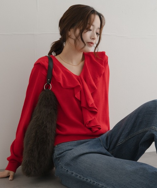 URBAN RESEARCH Sonny Label(アーバンリサーチサニーレーベル)の「ラッフルフリルニットプルオーバー(ニット/セーター・レディース・グレー/ネイビー/レッド・FREE)」の3枚目の写真