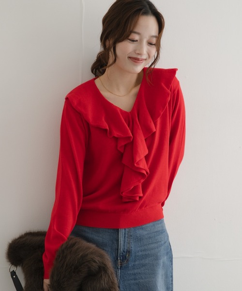 URBAN RESEARCH Sonny Label(アーバンリサーチサニーレーベル)の「ラッフルフリルニットプルオーバー(ニット/セーター・レディース・グレー/ネイビー/レッド・FREE)」の20枚目の写真